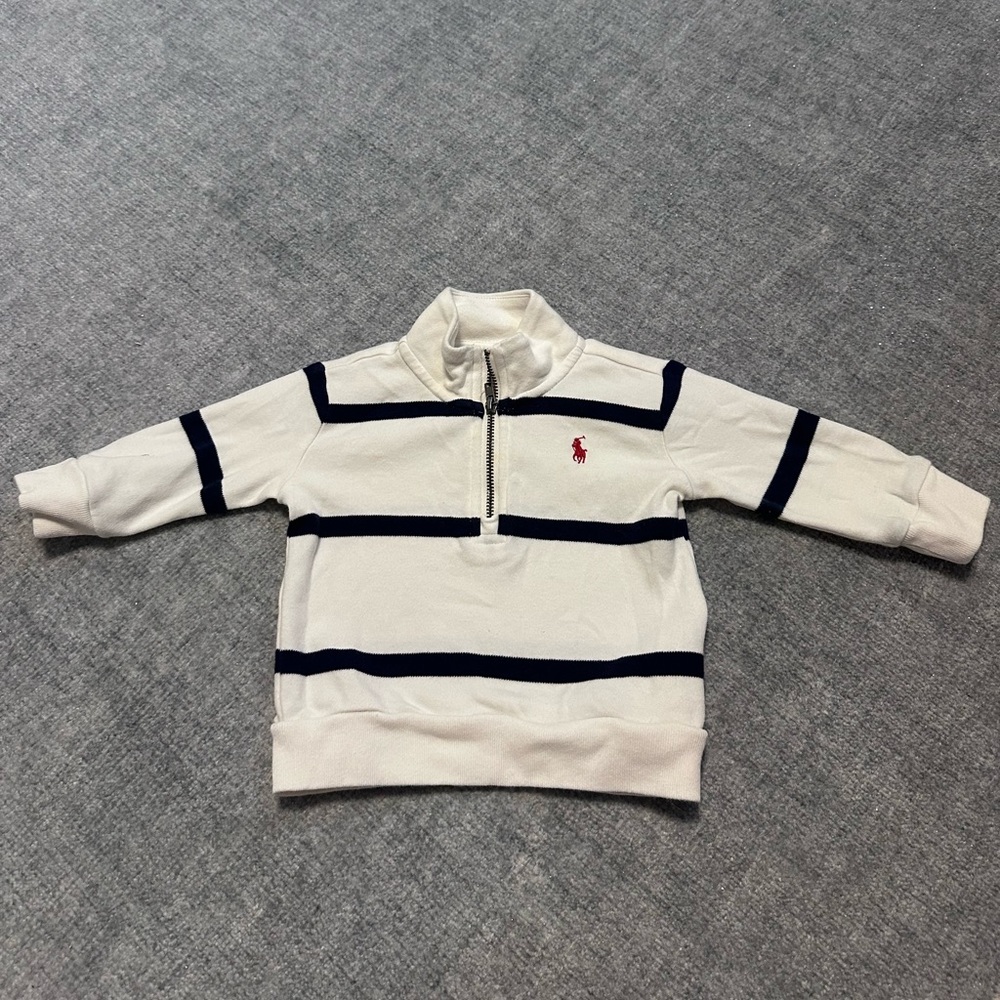 Ralph Lauren Baby Quarter-Zip Polo Pullover - Cream with Navy Stripes 6M